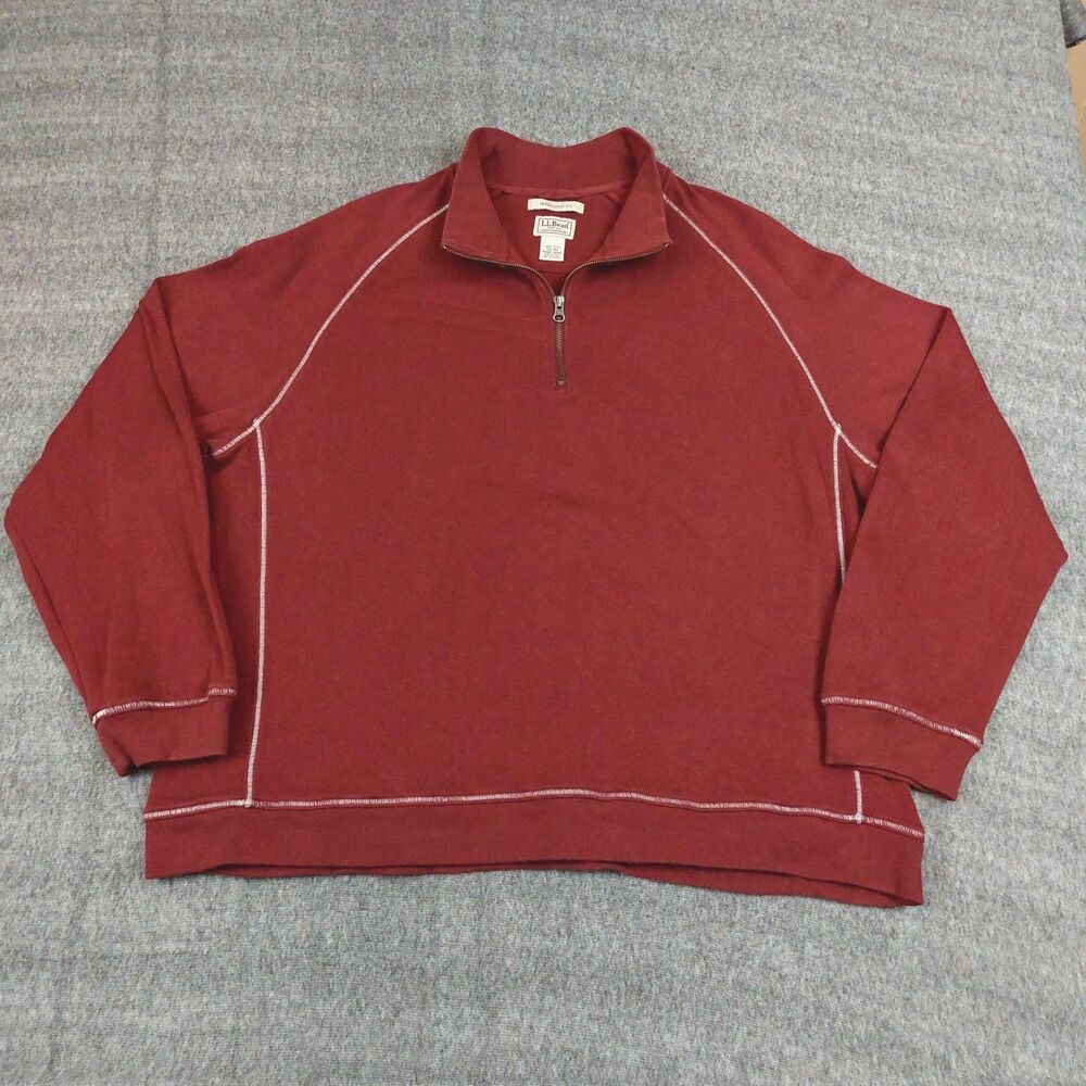 LL Bean 1/4 Zip Knit Traditional Fit Pullover Sweater Mens XXL Burgundy 301192